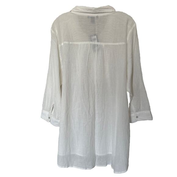 Peasant Top Blouse White Plus Size XXL Pleated Buttons Tunic Shirt Sheer Summer - Picture 3 of 13